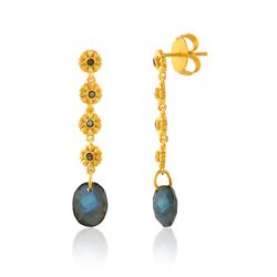 Pendientes Bronce Dorado Mujer PBM0032DOLA Piedras Minerales Calcedonia