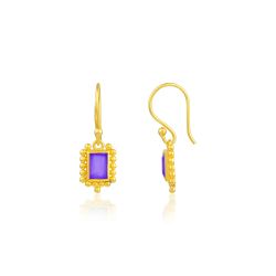 Pendientes Bronce Dorado Mujer PBM0035DOAM Colgante Piedras Minerales Amatista