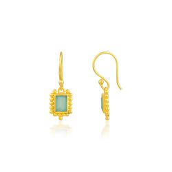 Pendientes Bronce Dorado Mujer PBM0035DOCA Colgante Piedras Minerales Calcedonia
