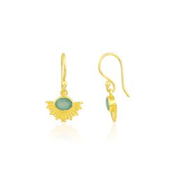 Pendientes Bronce Dorado Mujer PBM0036DOCA Colgante Piedras Minerales Calcedonia