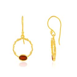 Pendientes Bronce Dorado Mujer PBM0037DOCO Colgante Piedras Minerales Cornalina