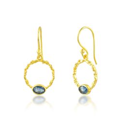 Pendientes Bronce Dorado Mujer PBM0037DOKY Colgante Piedras Minerales Cianita