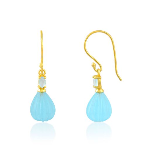 Pendientes Bronce Dorado Mujer PBM0039DOCB Colgante Piedras Minerales Calcedonia Azul