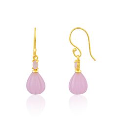 Pendientes Bronce Dorado Mujer PBM0039DOCR Colgante Piedras Minerales Cuarzo Rosa