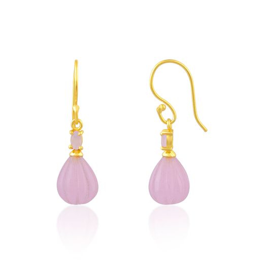 Pendientes Bronce Dorado Mujer PBM0039DOCR Colgante Piedras Minerales Cuarzo Rosa