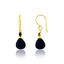 Pendientes Bronce Dorado Mujer PBM0039DOOX Colgante Piedras Minerales Onix Negro