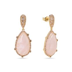 Pendientes Bronce Dorado Mujer PBM0050DOCR Piedras Minerales Cuarzo Rosa