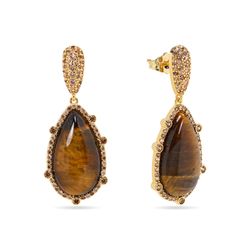 Pendientes Bronce Dorado Mujer PBM0050DOOT Piedras Minerales Ojo de Tigre