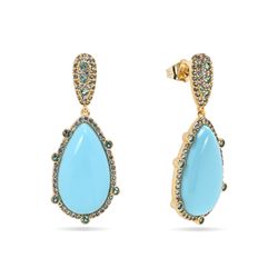Pendientes Bronce Dorado Mujer PBM0050DOTU Piedras Minerales Turquesa