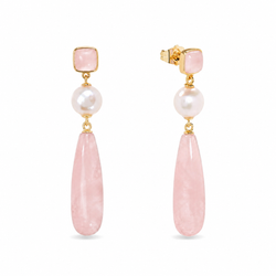 Pendientes Bronce Dorado Mujer PBM0051DOCR Lagrima Piedras Minerales Cuarzo Rosa