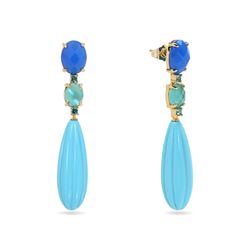 Pendientes Bronce Dorado Mujer PBM0053DOTU Piedras Minerales Turquesa