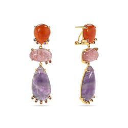 Pendientes Bronce Dorado Mujer PBM0054DOAM Piedras Minerales Amatista