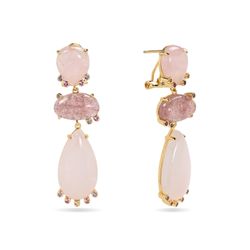 Pendientes Bronce Dorado Mujer PBM0054DOCR Piedras Minerales Cuarzo Rosa