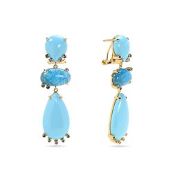 Pendientes Bronce Dorado Mujer PBM0054DOTU Piedras Minerales Turquesa