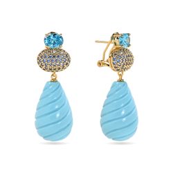 Pendientes Bronce Dorado Mujer PBM0056DOTU Piedras Minerales Turquesa