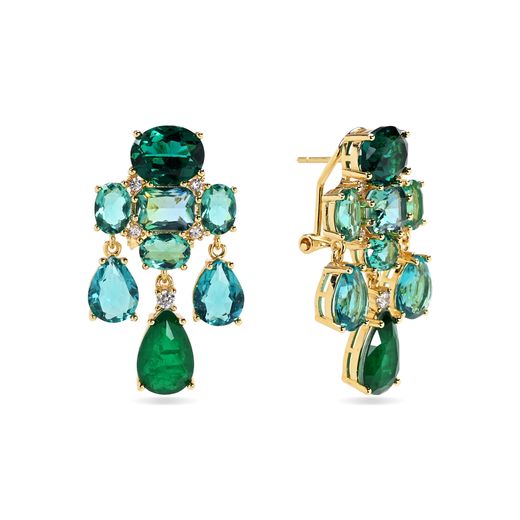 Pendientes Bronce Dorado Mujer PBM0057DOGG Piedras Minerales Glass Green