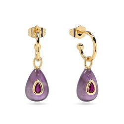 Pendientes Bronce Dorado Mujer PBM0058DOAM Medio Aro Piedras Minerales Amatista