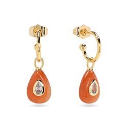 Pendientes Bronce Dorado Mujer PBM0058DOAR Medio Aro Piedras Minerales Ágata Roja