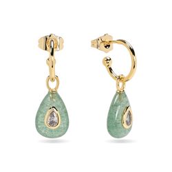 Pendientes Bronce Dorado Mujer PBM0058DOGS Medio Aro Piedras Minerales Fresa Verde