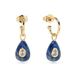 Pendientes Bronce Dorado Mujer PBM0058DOLP Medio Aro Piedras Minerales Lapislázuli