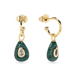 Pendientes Bronce Dorado Mujer PBM0058DOMQ Medio Aro Piedras Minerales Malaquita