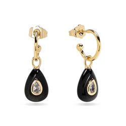 Pendientes Bronce Dorado Mujer PBM0058DOOD Medio Aro Piedras Minerales Obsidiana Dorada