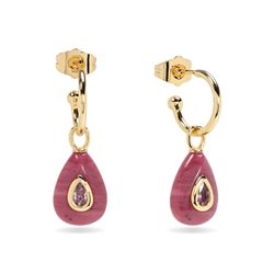 Pendientes Bronce Dorado Mujer PBM0058DORT Medio Aro Piedras Minerales Rodocrosita