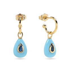 Pendientes Bronce Dorado Mujer PBM0058DOTU Medio Aro Piedras Minerales Turquesa