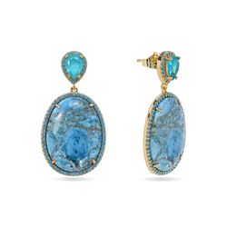 Pendientes Bronce Dorado Mujer PBM0062DOAP Piedras Minerales Apatita Azul