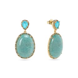 Pendientes Bronce Dorado Mujer PBM0062DOAZ Piedras Minerales Amazonita
