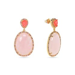 Pendientes Bronce Dorado Mujer PBM0062DOCR Piedras Minerales Cuarzo Rosa