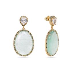 Pendientes Bronce Dorado Mujer PBM0062DOFV Piedras Minerales Fluorita Verde