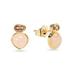 Pendientes Bronce Dorado Mujer PBM0066DOCR Piedras Minerales Cuarzo Rosa