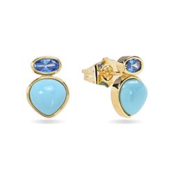 Pendientes Bronce Dorado Mujer PBM0066DOTU Piedras Minerales Turquesa