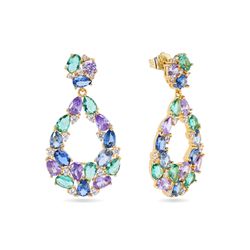 Pendientes Bronce Dorado Mujer PBZ0037DOZA Colgante Circonitas Azules