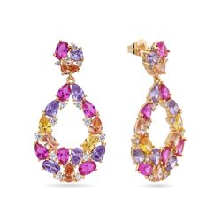 Pendientes Bronce Dorado Mujer PBZ0037DOZR Colgante Circonitas Rubí