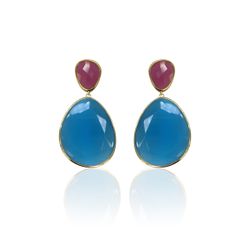Pendientes Bronce Dorado Mujer PEM0111BRGB Piedras Minerales Glass Blue