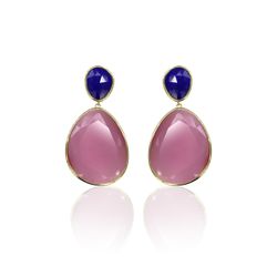 Pendientes Bronce Dorado Mujer PEM0111BRPG Piedras Minerales Glass Pink