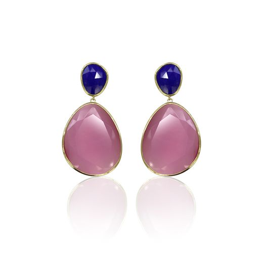 Pendientes Bronce Dorado Mujer PEM0111BRPG Piedras Minerales Glass Pink