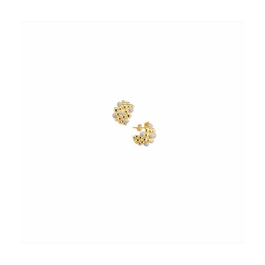 Pendientes Bronce Dorado Sovrani Mujer J11812 Medio Aro C. Bolas En Brillo & Circonitas 2,50cm