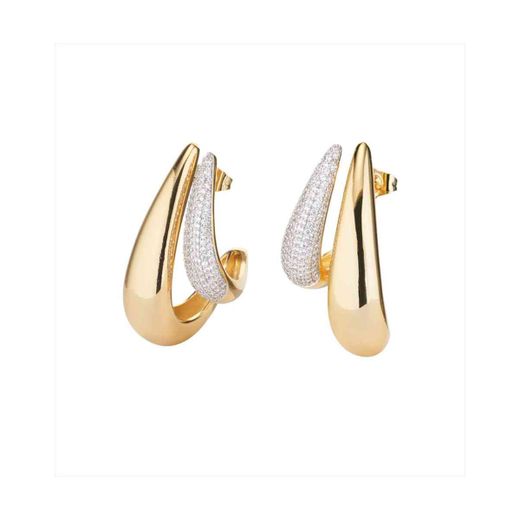 Pendientes Bronce Dorado Sovrani Mujer J12220 Medio Aro C. Circonitas 4,00cm