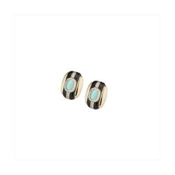 Pendientes Bronce Dorado Sovrani Mujer J12272 Esmaltado Negro C. Piedra Azul 2,00cm