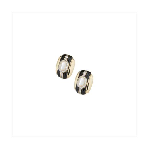 Pendientes Bronce Dorado Sovrani Mujer J12273 Esmaltado Negro C. Piedra Nácar 2,00cm