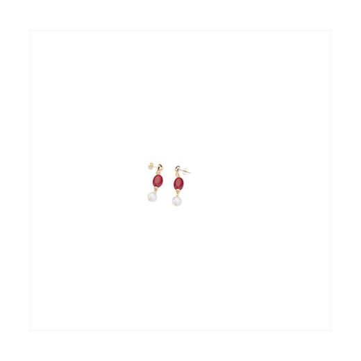 Pendientes Bronce Dorado Sovrani Mujer J12403 Colgante Piedras Granate & Perlas 5cm