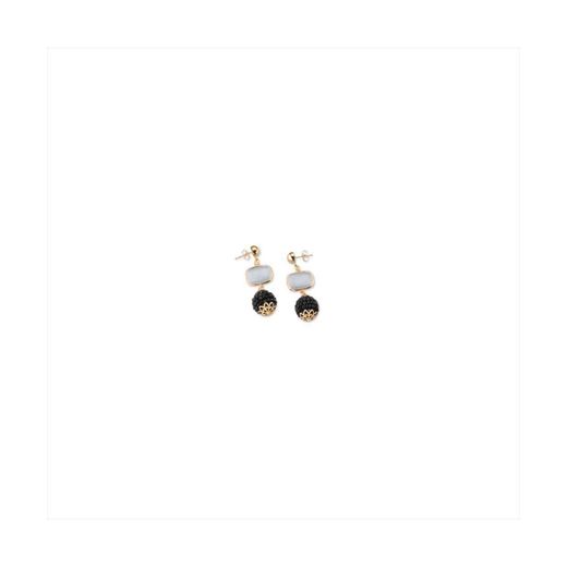 Pendientes Bronce Dorado Sovrani Mujer J12449 Colgante Perlas & Bolas Negras 5cm