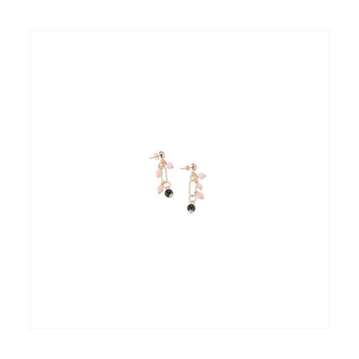 Pendientes Bronce Dorado Sovrani Mujer J12458 Colgante Piedras Rosas Bicolor Negras 5cm