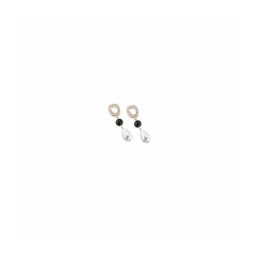 Pendientes Bronce Dorado Sovrani Mujer J8972 Circonitas C. Colgante Piedra Negra & Perla 4,50cm