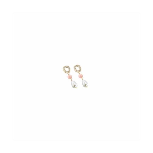 Pendientes Bronce Dorado Sovrani Mujer J8981 Circonitas C. Colgante Piedra Rosa & Perla 4,50cm