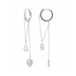 Pendientes Bronce Mujer E25057 Aro C. Colgante Corazones C. Circonitas