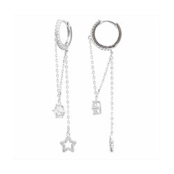Pendientes Bronce Mujer E25059 Aro C. Colgante Estrellas C. Circonitas